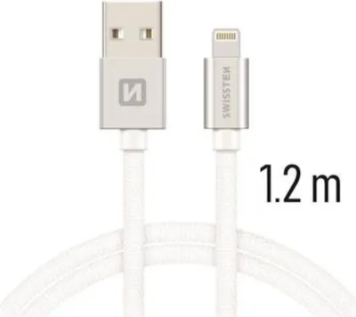 Image de Swissten Textile Fast Charge 3A Lightning (MD818ZM/A) Datu un Uzlādes Kabelis 1.2m Sudraba