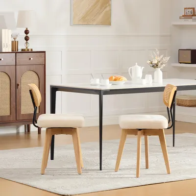 Immagine prodotto di Set di 2 sedie STILVORA, sedia da cucina con schienale intrecciato, sedia da pranzo con seduta imbottita, sedia in stile mid-century
