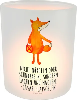 Produktbild von Mr. & Mrs. Panda Kerzenglas Fuchs Laterne - Transparent - Geschenk, Teelichthalter Glas, Kerzenhalter, Positiv, Sankt Martin, Optimistisch, Windlicht