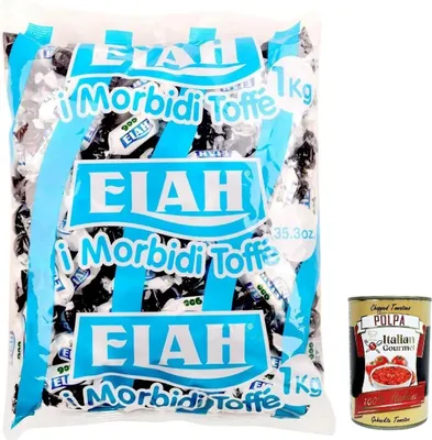 Produktbild von Elah Mentaliqurizia, novecento, caramella Toffee Süßigkeiten, Pyperite Mint und Lakritze, bonbons, lollies 1kg + Italian Gourmet polpa 400g