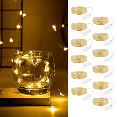 12er-Pack LED-Lichterkette 2 m, 20 LEDs, warmweiß, Timer