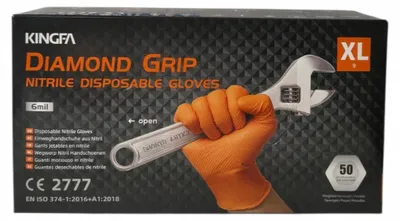 Zdjęcie produktu dla Rękawiczki Jednorazowe Kingfa Grip Nitryl Pomarańczowy Rozmiar 9.5 XL 50 Szt.