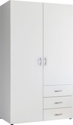 Kleiderschrank "Harry" in Weiß mit 3 Schubladen und 2 Türen. Abmessungen (BxHxT) 100x176x52 cm
