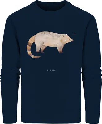 Produktbild von Mr. & Mrs. Panda Baumwoll Pullover Nasenbär Größe S - French Navy - Geschenk, Sweatshirt, Bär, Rüsselbär, Lustige Sprüche, Sweater, Nasenbären, Organic Baumwolle, Pulli