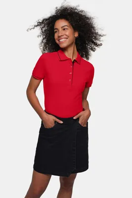 Zdjęcie produktu dla WOMEN-CASUAL POLO - czerwony/czarny - rozmiar M