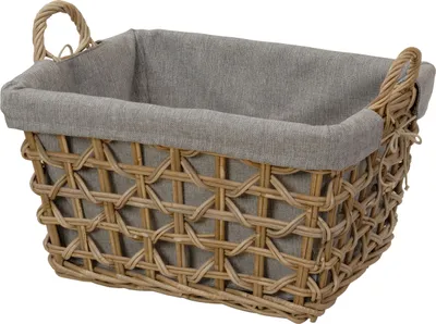 Zdjęcie produktu dla KRINES HOME Praktyczny kosz wiklinowy / kosz na bieliznę z pięknym wzorem wiklinowym, kosz do przechowywania wykonany z prawdziwego rattanu, kosz do przenoszenia z kleszczami (prostokątny)