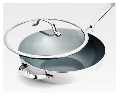 Produktbild von Dreilagiger Wok aus Edelstahl, 30,5 cm, mit Deckel, gesunde Keramik-Antihaftbeschichtung, PFAS-frei, PFOA-freie Beschichtung, Induktionsgeeignet
