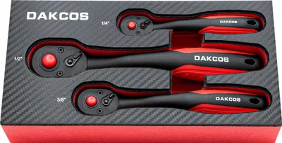 Ratschenschlüssel-Set 3-teilig, 1/4" 3/8" 1/2", rot