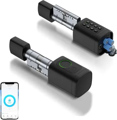 Immagine prodotto di Serratura intelligente, riconoscimento impronte digitali, serratura intelligente 5-in-1 con codice numerico, chiave RFID, app, apertura elettronica, serratura per porta d'ingresso, cilindro di chiusura regolabile da 60 a 9