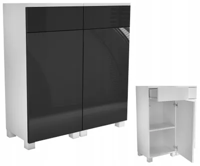 Zdjęcie produktu dla komoda do łazienki 80 80cm (40+40) stojąca wisząca nowoczesna czarny połysk