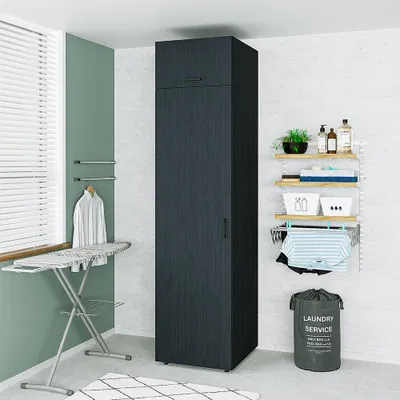 Image de Roomart  • Armoire haute de 60 cm de large | avec 1 étagère • Blanc  • Chêne noir