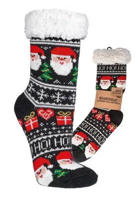 Produktbild von 1 Paar TippTexx 24 Hüttensocken Weihnachten, mit ABS-Druck & Teddy-Futter, Gr. 42-47