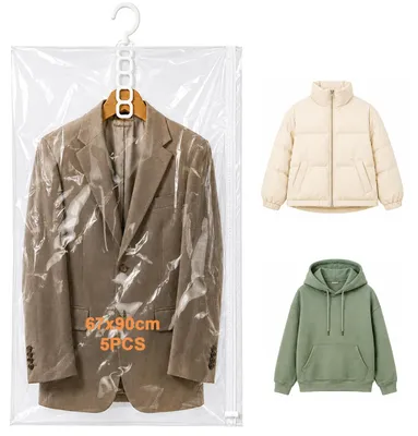 Immagine prodotto di Set di 5 sacchetti sottovuoto riutilizzabili per abbigliamento, dimensioni 67 x 90 cm