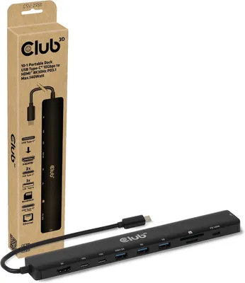 Zdjęcie produktu dla CLUB3D CSV-2550, Przewodowa, USB Type-C, 140 W, 10,100,1000,2500 Mbit/s, Czarny, MicroSD (TransFlash), SD