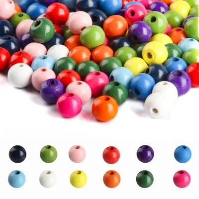 Holzperlen 500 Stück, 12 mm, bunt, zum Auffädeln, DIY-Armbänder