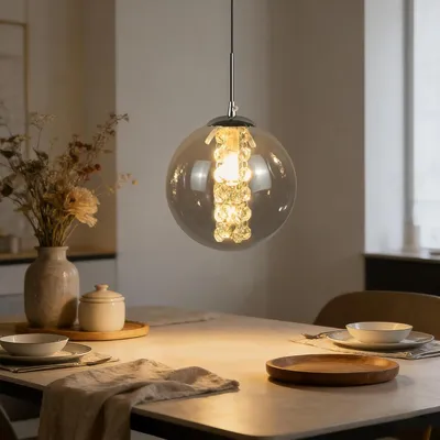 Produktbild von ZMH Pendelleuchte Glas Hängelampe 1 Flammig Esstischlampe 120CM Höhenverstellbar G9 Pendellampe für Esstisch Schlafzimmer Esszimmer Bar Rauchgrau