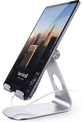 Image de Support tablette Lamicall, réglable, universel, en aluminium – argent