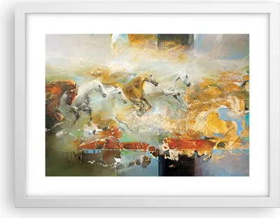 Produktbild von Gerahmtes Poster - Weißer Rahmen - Pferde Galopp Modern - 40x30 cm - Wand Bild - Wanddeko - Wandbilder - Kunstposter - Wandposter - Bilderrahmen - Bilder - Kunstdruck - P2WAA40x30-4506