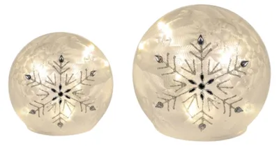 Produktbild von 2er Set LED Deko Kugeln Eiskristall DREHEND 12 + 15cm aus Glas mit Timer Formano
