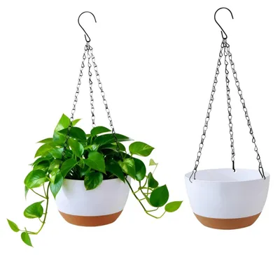 Image de Omgoods - Lot de 2 pots suspendus pour plantes, diamètre 20 cm, avec système de drainage et chaînes