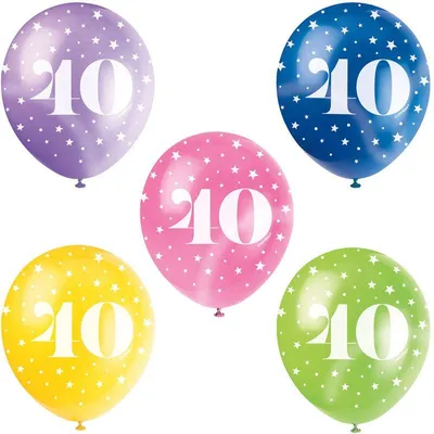 Produktbild von Unique Latex Luftballons 40. Geburtstag, 5 Stück, 30 cm, Helium geeignet