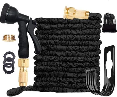 Image de Tuyau d'arrosage de 30 m avec pomme d'arrosage - Tuyau flexible et extensible - 1 pièce - Noir
