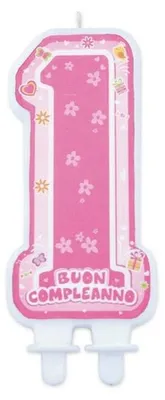 Maxi-Kerze 1. Geburtstag, rosa, aus Wachs, 14,4 cm
