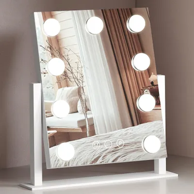 Schminktischspiegel mit 9 dimmbaren LEDs, 3 Farbmodi, Touch, weiß, 30x25 cm