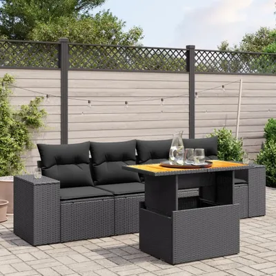 Produktbild von The Living Store 5-tlg. Garten-Sofagarnitur mit Kissen Schwarz Poly Rattan