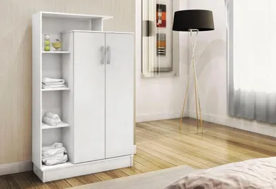 Image de Skye Decor, meuble polyvalent blanc, 90 x 140 x 29,5 cm | 100 % aggloméré mélaminé, épaisseur 18 mm | Avec de nombreuses étagères, fixation murale possible, design moderne.