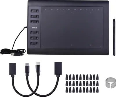 Zdjęcie produktu dla Profesjonalny tablet graficzny 10 x 6 cali, 12 przycisków Express z 8192 poziomami czułości, rysik bezbateryjny / zestaw 30 końcówek / klips do rysika / 2-częściowy kabel OTG, obsługa połączeń z komputerem stacjonarnym / laptopem, kompatybilny z systemami Windows i Mac, do malowania, projektowania i kursów online