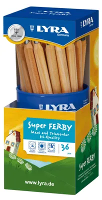 Productafbeelding van LYRA Super Ferby grafietpotloden, ongeschilderd, in kunststof doos, 36 stuks.