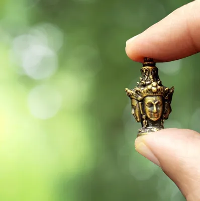 Miniatur-Messing-Buddha Stupa, 4-gesichtig, Sammelfigur, 1 Stück