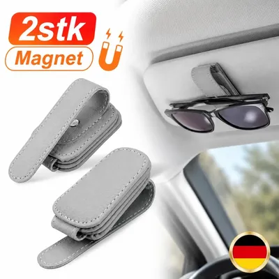 Produktbild von 2 Stück Brillenhalter Kunstleder Magnetisch Auto Sonnenblende Sonnenbrillenhalter