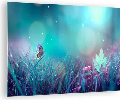 Produktbild von Bilder auf glas - Schmetterling Wiese Blume - 70x50cm - Glasbilder - Wandbilder - Kunstdruck - zum Aufhängen bereit - Wanddekoration aus Glas - Glas Bilder - Wandbild auf Glas - GAA70x50-4077