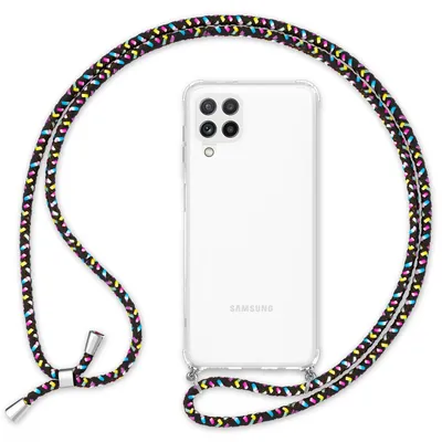 Produktbild von NALIA Handyhülle mit Kette für Samsung Galaxy A22, Transparente Schutzhülle & Handy-Schnur, Robust Vergilbungsfrei Klar Schwarz Bunt
