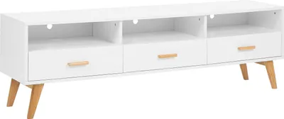 Obrázek produktu pro BELIANI Bílá televizní skříňka s dřevěnými nohama 55 x 180 x 40 cm komoda ve skandinávském stylu