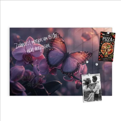 Produktbild von Magnettafel 60x40cm Pinnwand Whiteboard beschreibbar - Schmetterling Blüte