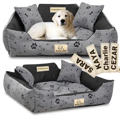 Zdjęcie produktu dla Legowisko dla psa KINGDOG buda 75x65 cm personalizowana wodoodporna kość czarna