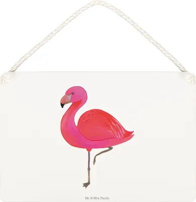 Produktbild von Mr. & Mrs. Panda Schild Flamingo Classic DIN A5 - Weiß - Geschenk, Spruch, kleine aufmerksamkeit, Dekobrett, holzbild, Ich, Prächtig, glücklich, Türschild, Rosa, Freundin
