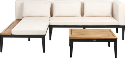 Produktbild von BELIANI Lounge Set 2-Teilig Rechts Hellbraun es Akazienholz u. Aluminium 3-Sitzer mit Auflagen Lattenoptik Modern Garten Ecksofa mit Tisch