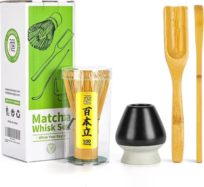 Image de TEANAGOO Set de cérémonie du Matcha Fouet en bambou Cuillère à thé Porte-fouet
