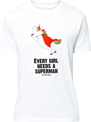 Produktbild von Mr. & Mrs. Panda S T-Shirt Einhorn Super - Weiß - Geschenk, Tshirt, Held, Shirt, Superheld, Unicorn, oberteil, Jersey-Shirt, Einhörner, Freundin