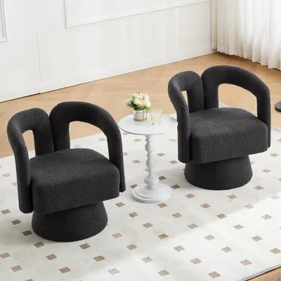 Produktbild von okwish Sessel um 360 Grad drehbar, Kuschelfass-Sessel mit breiter Polsterung,flauschiger Stoffsessel für Wohnzimmer,Schlafzimmer,Büro,Warteräume,Dunkelgrau
