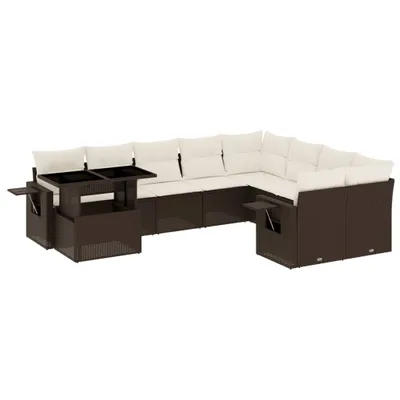 Produktbild von vidaXL 10-tlg. Garten-Sofagarnitur mit Kissen Braun Poly Rattan