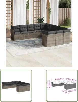 Produktbild von The Living Store 11-tlg. Garten-Sofagarnitur mit Kissen Grau Poly Rattan
