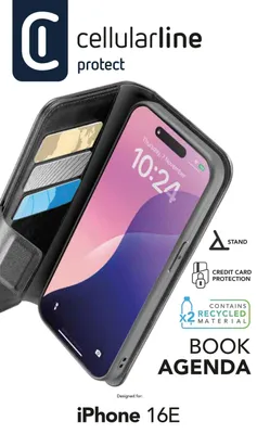 Immagine prodotto di Cellularline Book Agenda - iPhone 16e Custodia a libro effetto pelle con chiusura magnetica