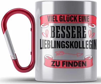 Produktbild von Trendation - Jobwechsel Edelstahl Tasse Karabiner Geschenk Kollegin Kollege Lustig Abschiedsgeschenk Sprüche - Viel Glück Bessere Lieblingskollegin (Rot)