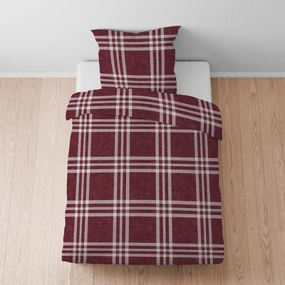 Produktbild von Biberna Melange Flanell Bettwäsche Karo burgund 135x200 cm + 80x80 cm