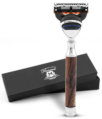 Produktbild von Nassrasierer 5-Klingen-Holzrasierer für Unisex, Smart Grip Body & Beard Razor Pack, Rasiermesser mit Klinge und messing-silberner Oberfläche